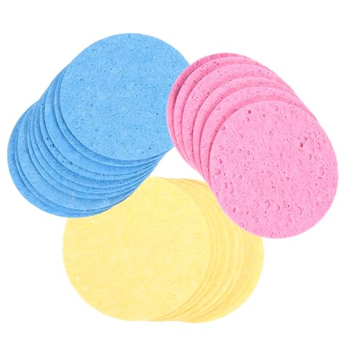 Vaguelly 30 Stück Gepresste Gesichtsschwämme aus Natürlicher Zellulose Sanfte Make Up Entferner Peeling Schwämme Hautfreundlich Gute Wasseraufnahme Vielseitig für Tägliche von Vaguelly