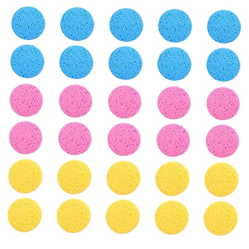 Vaguelly 30 Stück Teiliges Gesichtsschwämme aus Zellulose Sanftes Peeling und Porentiefe Wiederverwendbare Makeup Entferner Schwämme in Hautfarbe und Blau für Tägliche Gesichtsreinigung von Vaguelly
