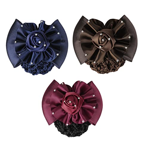 Vaguelly 3stück Dutt-abdeckung Haarnetze Für Frauen Mit Schleife Bun Covers Haarnetz Rosendesign Haar-accessoire Für Verschiedene Anlässe von Vaguelly
