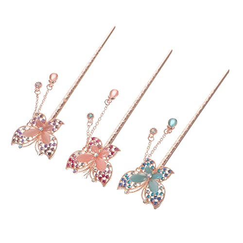 Vaguelly 3stücke Haarstäbe Für Frauen Chinesische Haarstäbchen Mit Schmetterlings-design Aus Legierung Antik Zum Styling Von Langem Dichtem Haar Für Geburtstag Valentinstag Und Andere von Vaguelly