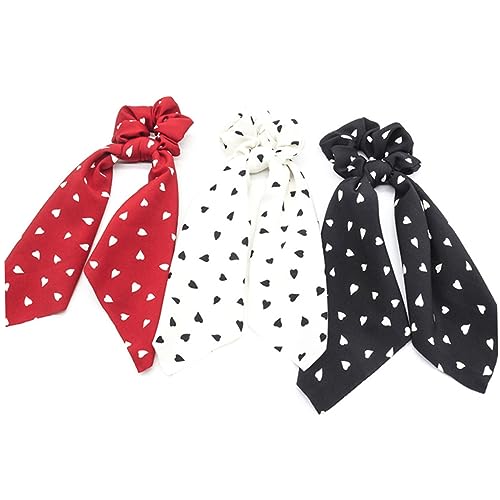 Vaguelly 3stücke Teiliges Herzmotiv Haargummis Für Damen Elastische Scrunchies Mit Schleifen-design Und Rot Haaraccessoires Für Alltag Und Festliche Anlässe von Vaguelly