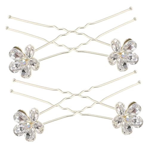 Vaguelly 4 Stck Teiliges U Förmige Haarnadeln mit Blumen und Funkelnden Strasssteinen Haarspangen für Brautfrisuren Stabile Haarschmuck Clips für Damen Geeignet für Hochzeit und Festliche von Vaguelly