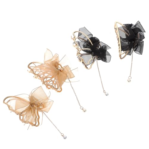 Vaguelly 4 Stück Große Haarklammern Teilig Schmetterlingsform Metall Haarspangen mit Perlen Quasten für Mädchen Vielseitig Einsetzbar Sicherer Modisches Haarschmuck von Vaguelly