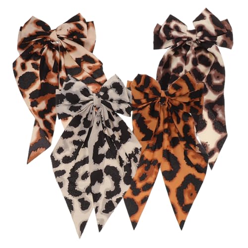 Vaguelly 4 Stück Große Leoparden-haarschleifen mit Langem Weichem Sanfte Haarspangen für Frauen und Mädchen Oversized Bowknot Barrettes Vielseitig Kombinierbare Ponytail-accessoires von Vaguelly