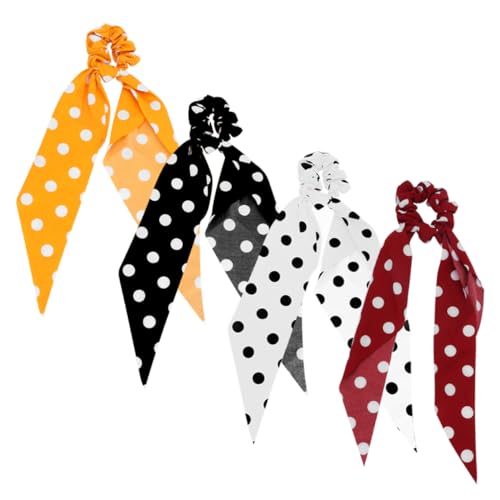 Vaguelly 4 Stück Teiliges Elastische Haarbänder mit Gepunktetem Langes Schleifen Design Weiche Ponytail Halter für Damen Farblich Sortiert Vielseitig und Haltbar Zufällige Zufällige Farbe von Vaguelly