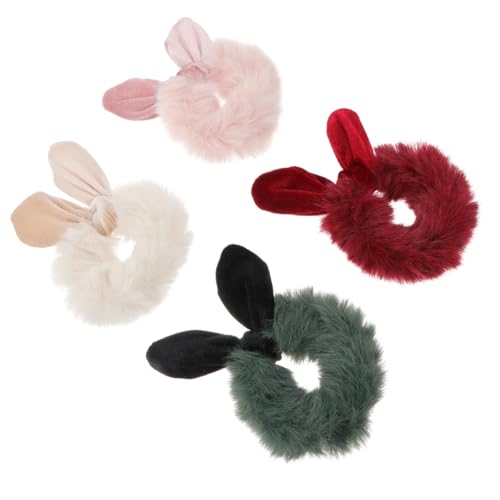 Vaguelly 4 Stück Teiliges Elastische Plüsch Haargummis mit Süßer Hasenohren Schleife Weiche Haargummis für Mädchen Bequemes Haarband Vielseitig als Armband Tragbar von Vaguelly
