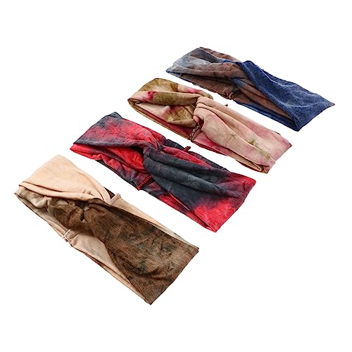 Vaguelly 4 Stück Teiliges Elastisches Sport Haarband Weiche Waschbare Stirnbänder mit Modischem Kreuzknoten in Schwarz Rot Blau Khaki Khaki und Weinrot Rutschfest für Yoga Workout und von Vaguelly