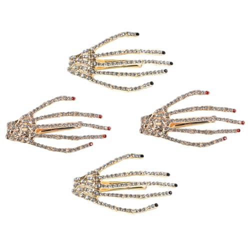 Vaguelly 4 Stück Teiliges Halloween Haarschmuck Damen Skelett Haarspangen mit Strass Robuste Entenbiss Clips in Rot Schwarz Einfache Haaraccessoires für Party und Fest von Vaguelly