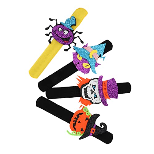 Vaguelly 4 Stück Teiliges Halloween Slap Armband Slap Bands aus Filz und Leichte Partyarmbänder mit Kürbis und Fledermaus Motiven Komfortabel und Langlebig für Halloween Feiern von Vaguelly