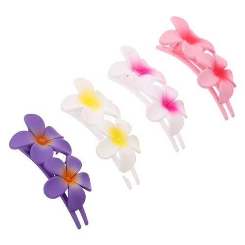 Vaguelly 4 Stück Teiliges Hawaiianische Blumen Haarspangen Bunte Blüten Haarklammern für Frauen Mädchen Stabile Kunststoff Haarnadeln Modischer Haarschmuck für Alltag und Fest von Vaguelly