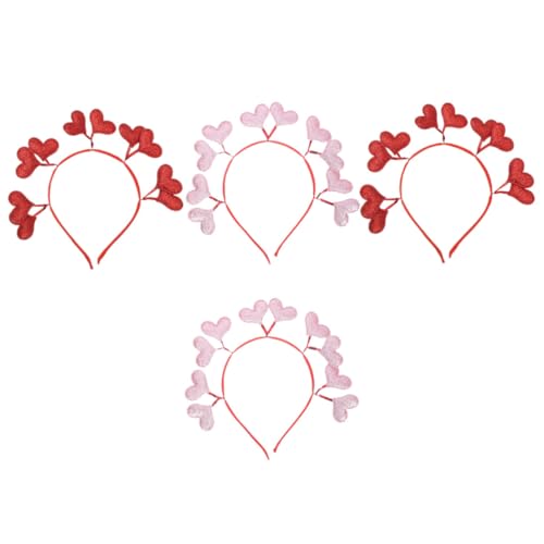 Vaguelly 4 Stück Teiliges Herzförmiges Stirnband für Mädchen Glitzernde Valentinstag Haarreifen Rot und Leichtes Langlebiges Haarschmuck Zubehör für Party Hochzeit Festliche Anlässe von Vaguelly