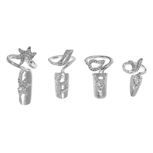 Vaguelly 4 Stück Teiliges Verstellbares Nagelring Funkelnden Kristallsteinen Offene Ringe in Silber für Damen und Mädchen Modisch für Alltag Party Hochzeit und Besondere Anlässe Geeignet von Vaguelly