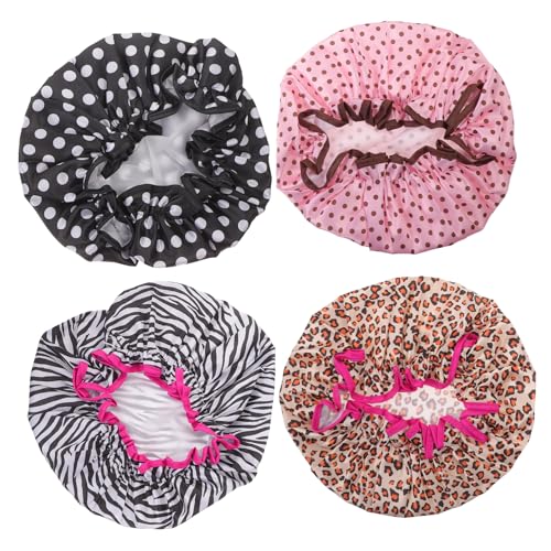 Vaguelly 4 Stück Teiliges Wasserdichte Duschhaube für Damen Elastische Stylische Haarabdeckung für Lange Haare Locken und Zöpfe zum Schutz Beim Duschen und Waschen Gesichts von Vaguelly