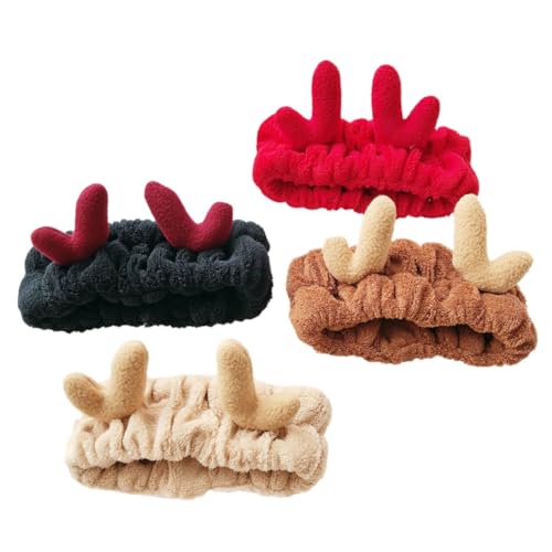 Vaguelly 4 Stück Teiliges Weiches Elastisches Haarband mit Niedlichen Geweih Designs für Make Up Gesichtswäsche Spa und Weihnachten Vielseitiges Stirnband für Damen und Mädchen von Vaguelly