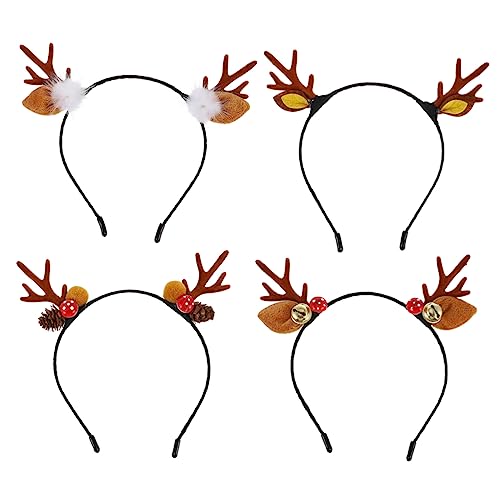 Vaguelly 4 Stück Teiliges Weihnachts Haarreif für Mädchen Weiches Kopfband mit Niedlichem Rentiergeweih Design Modischer Haarschmuck für Festliche Kostüme Langlebig und Angenehm zu Tragen von Vaguelly