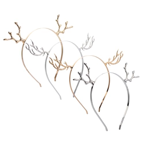 Vaguelly 4 Stück Teiliges Weihnachts Rentier Geweih Haarreif aus Metalllegierung Festlicher Xmas Kopfschmuck für Damen für Weihnachtsfeiern Karneval und Kostümpartys von Vaguelly