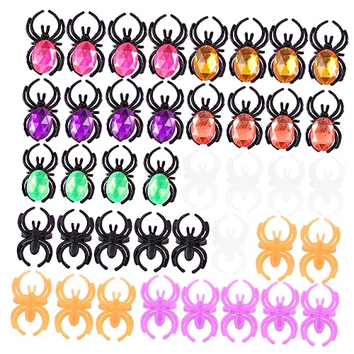 Vaguelly 40 Stück Teiliges Spinnen Ringe aus Kunststoff Verstellbare Fingerdekoration für Halloween Party Bunte Spielzeugringe als Mitgebsel und Kostümzubehör von Vaguelly