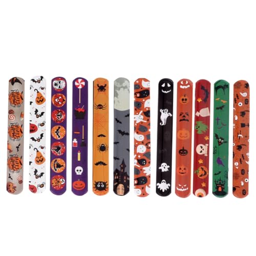 Vaguelly 48 Stück Teiliges Halloween Schnapparmband mit Kreativen Motivmustern Leichte Bequeme Halloween Armbänder als Party-deko und Kinderaccessoire Bunte Klatscharmbänder von Vaguelly