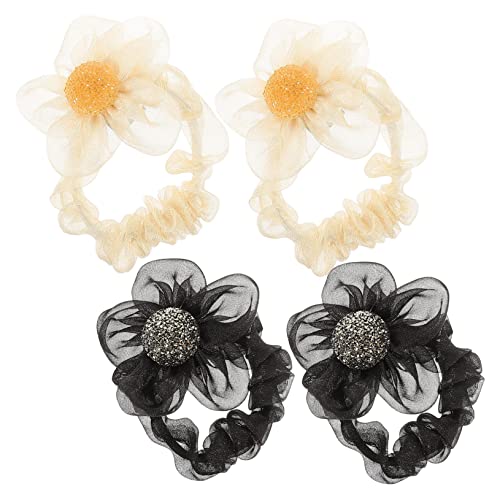 Vaguelly 4stücke Blume Haargummi Mesh Haarringe Einfache Haar Seile Frauen Kopfschmuck Für Mädchen Haarschmuck Netz-haarringe Haarseil Blumen-haargummis von Vaguelly