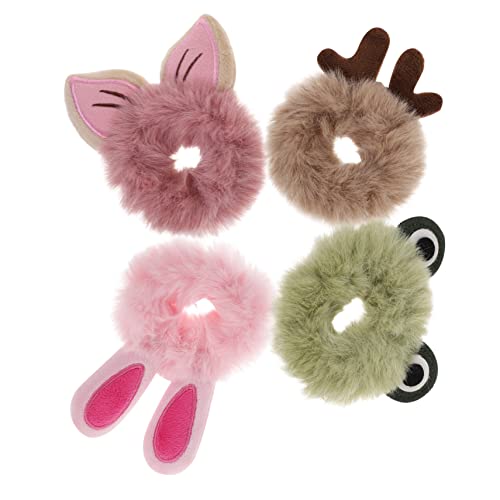 Vaguelly 4stücke Flauschige Haar-scrunchies Cartoon Haar-accessoires Für Mädchen Mit Elastischen Pferdeschwanzhaltern Für Mittellanges Dichtes Haar von Vaguelly