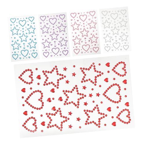 Vaguelly 5 Blätter Selbstklebende Gesichtsrhinestone Sticker Herz Fünfeckige Stern Designs Schmucksteine für Party Make-up Abziehbar Vielseitig für Festival und DIY Dekoration von Vaguelly