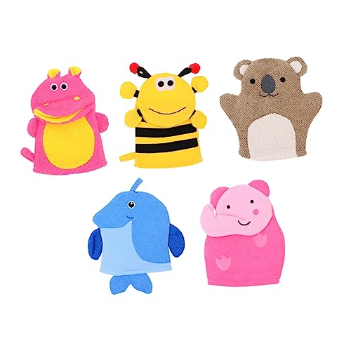 Vaguelly 5 Stück Badehandschuhe Lustige Cartoon Tierformen Peeling Handschuhe für Sanfte für Junge Mädchen und Kleinkinder aus Weichem Gefertigt von Vaguelly