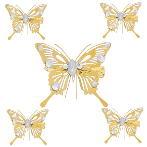 Vaguelly 5stücke Haarspangen Aus Goldfarbener Legierung Ausgehöhlter Kopfschmuck Mit Kunstperlen Haarspangen Für Mädchen Braut-haarnadeln Kleine Und Große Schmetterlingsform von Vaguelly