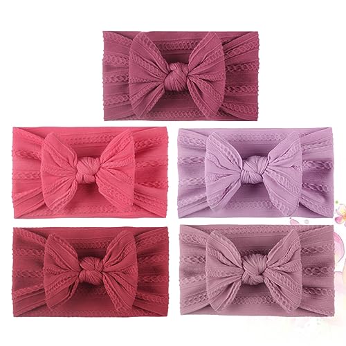 Vaguelly 5 Stück Nylon Haarband für Junge Mädchen mit Schleifen Weiche Kopfbedeckung für Kleinkinder Lila Süßlila Rot Dunkles Aubergine Atmungsaktive Haarschmuck für und Fotos von Vaguelly