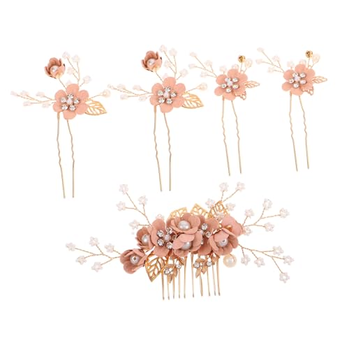 Vaguelly 5 Stück Teiliges Braut Hochzeit Haarschmuck mit Strass Perlen Blumen Haarkämmen Förmigen Haarnadeln in Rosa für Braut Brautjungfern und Mädchen Sicherer Halt Eleganter Look von Vaguelly