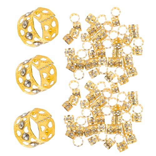 Vaguelly 50 Stück Teiliges Haarschmuck Goldene Metall Haarringe für Zöpfe Dreadlocks Schmuck für Frauen und Männer Verstellbare Haarcuffs mit Glatter Innenseite Einfaches Einflechten ohne von Vaguelly