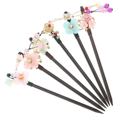 Vaguelly 6 Stck Teiliges Vintage Chinesische Haarstäbchen aus Holz mit Blumen und Quasten Klassische Haarschmuck sticks für Mädchen Haarklammern für Dutt und Hochsteckfrisuren Retro Hanfu von Vaguelly