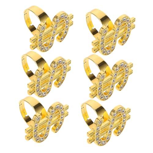 Vaguelly 6 Stück Bling Hip Hop Sign Ringe mit Funkelnden Statement Schmuck für Rapper Kostüm Cosplay Zubehör Fingerbänder für Frauen und Männer für Halloween und Partys von Vaguelly