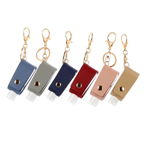Vaguelly 6 Stück Handdesinfektionsmittelflasche Lederetui Schlüsselanhänger Lederetui Leere Flasche Schlüsselanhänger Hand Lederetui Schlüsselanhänger Etui Handabdeckung Zufällige Farbe von Vaguelly