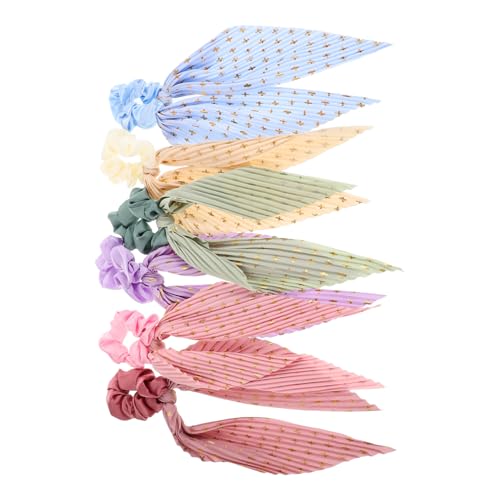 Vaguelly 6 Stück Handgefertigte Crinkle Haargummis Große Elastische Haarschleifen mit Blumenmuster Sicherer für Damen Vielseitiges Accessoire für Ponytail und Frisuren von Vaguelly
