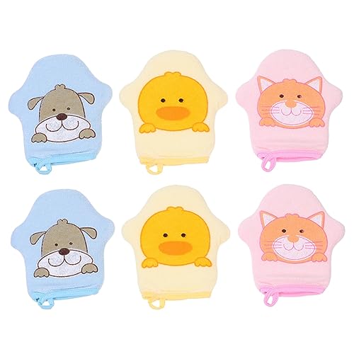 Vaguelly 6 Stück Handschuhe schrubben Babyschwimmtuch Handtücher mit Aufhänger Windeln badezubehör badehandtuch Cartoon-Badehandschuhe Cartoon-Duschhandschuhe Schwamm von Vaguelly