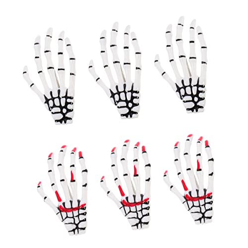 Vaguelly 6 Stück Teiliges Halloween Haarspangen Handknochen Design Punk Haarclips für Damen Haarklammern mit Skelett und Hand Motiven für Kostüm Cosplay und Partyaccessoire von Vaguelly