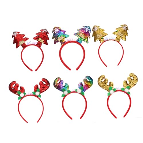 Vaguelly 6 Stück Teiliges Weihnachts Haarreifen mit Glitzern Rentier Geweih Stirnband für Erwachsene und Festlicher Kopfschmuck für Weihnachtsfeier Karneval Kostümparty und Foto Requisiten von Vaguelly
