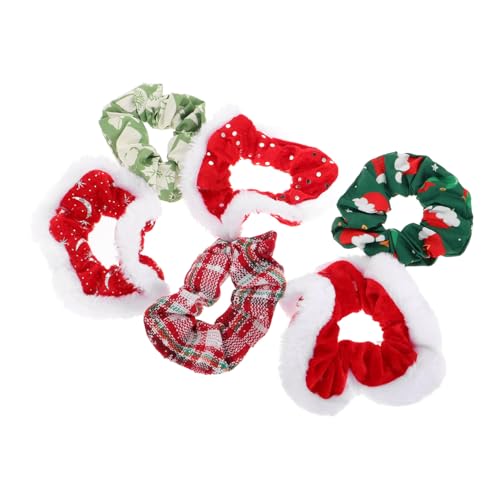 Vaguelly 6 Stück Weihnachtliche Haargummis mit Weißem Plüschrand Weiche Elastische Ponytail Holder für Damen und Mädchen Bunte Weihnachts Haarschmuck Accessoires für Festliche Frisuren von Vaguelly