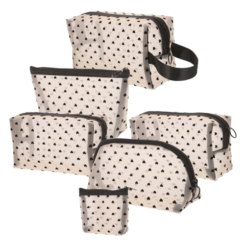 Vaguelly 6stücke Netz Make-up-Tasche in Herzform Damen Kosmetiktaschen Mit Reißverschluss Reise-Make-up-aufbewahrungstaschen Make-up-Organizer-Taschen Für Kosmetik Lippenstift Und von Vaguelly