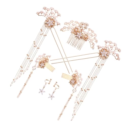 Vaguelly 7 Stück Vintage Haarschmuck Set Teilig Perlen Haarnadeln mit Quasten Chinesische Haarnadeln Hanfu Haarstäbchen Brautschmuck für Hochzeit Party Cosplay Damen von Vaguelly