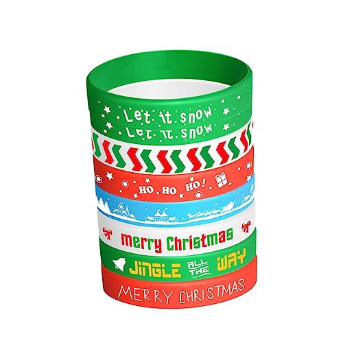 Vaguelly 8 Stück Teiliges Silikon Weihnachtsarmband Bunte Festival Armbänder für Weihnachtliche Party Wristbands mit Verschiedenen Motiven für Familienfeiern und Geschenkideen von Vaguelly