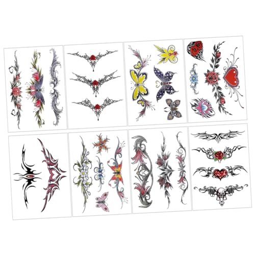 Vaguelly 8Blätter Wasserdichte Temporäre Tattoos für Blumenschmetterlinge und Kreative Aufkleber für Arm Brust und Körper Realistische Hauttattoos Einfach zu Entfernen von Vaguelly