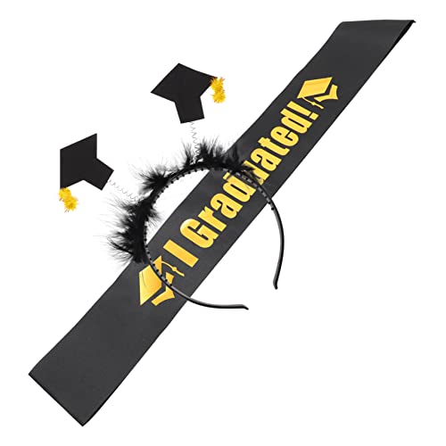 Vaguelly Absolventenkappe Mit Stirnband Und Schärpe Abschlusskappen-haarband Und Absolvierte-schärpe Für Partys Dekoration Und Cosplay von Vaguelly