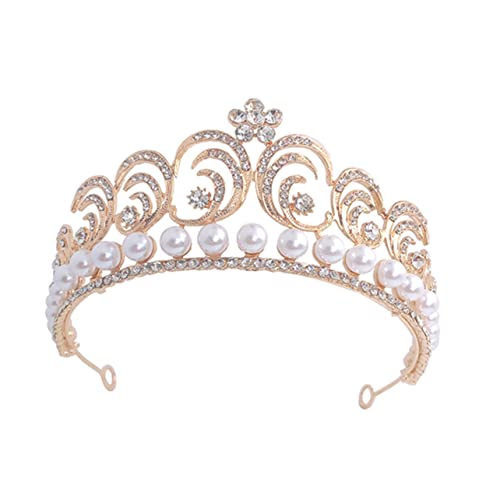 Vaguelly Barock Brautkrone mit Perlen und Strass Hochzeit Haarschmuck Damen Kopfschmuck Festliche Braut Tiara für Hochzeitsfeier und Besondere Anlässe von Vaguelly