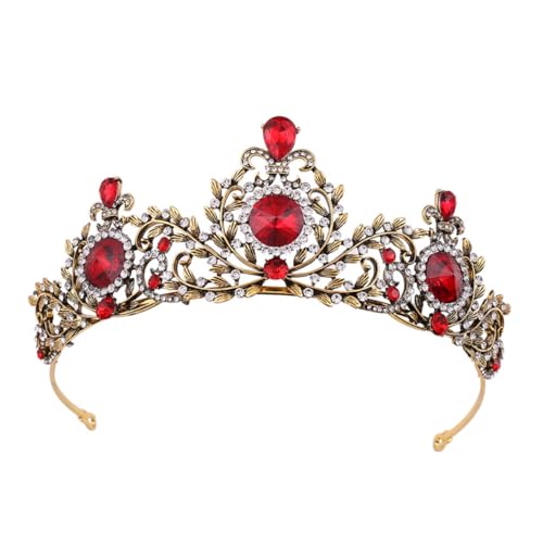 Vaguelly Barocke Brautkrone aus Legierungsblatt mit Roten Kristallen Haarschmuck für Damen Funkelnde Tiara für Hochzeit Verlobung und Festliche Anlässe von Vaguelly
