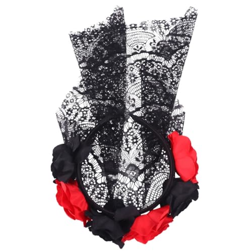 Vaguelly Blumen-haarreif Party-kopfbedeckung Aus Künstlichen Blumen Haarreif Mit Rosen Und Spitzendesign Halloween-kopfschmuck Stirnband Für Foto-requisiten Haar-accessoire Schwarz Mit von Vaguelly