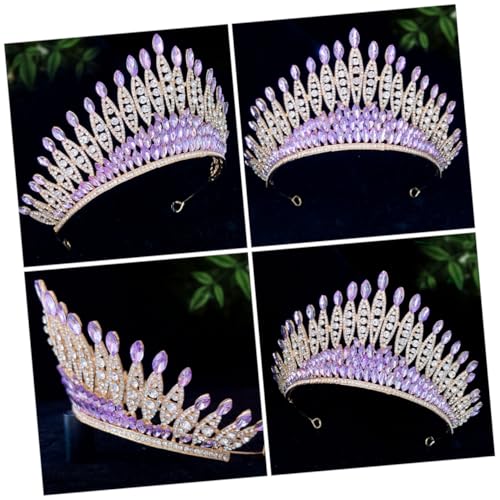 Vaguelly Braut Tiara mit Funkelnden Strasssteinen Modisches Crown Headband für Hochzeit Geburtstag Tanz und Party Vielseitiges Damen Haaraccessoire Goldviolett Stilvoll und Schlicht von Vaguelly