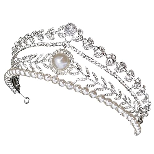 Vaguelly Braut Tiara mit Perlen und Funkelnden Strasssteinen Silberne Krone für Hochzeit Geburtstagsfeier und Festliche Anlässe Leicht und Komfortabel Vintage Inspiriertes Design für Damen von Vaguelly