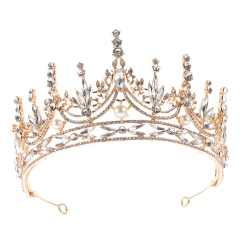 Vaguelly Braut Tiara mit Perlen und Strass Goldfarbene Halbkreis Krone Leichter Haarschmuck für Hochzeit Party und Fotoshooting Langlebig und Einfach zu Tragen von Vaguelly