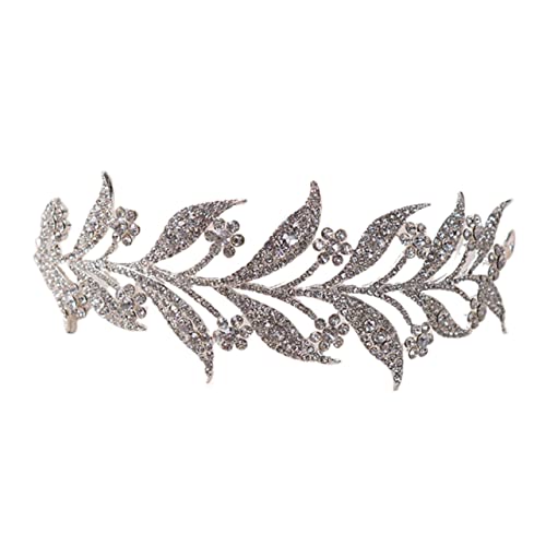 Vaguelly Braut Tiara mit Silberfarbenem Legierungsrahmen Weiße Funkelnde Strass Steine Filigrane Blattform Luxuriöser Haarschmuck für Hochzeit Fotoshooting und Festliche Anlässe von Vaguelly